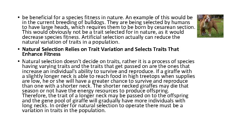  • be beneficial for a species fitness in nature. An example of this