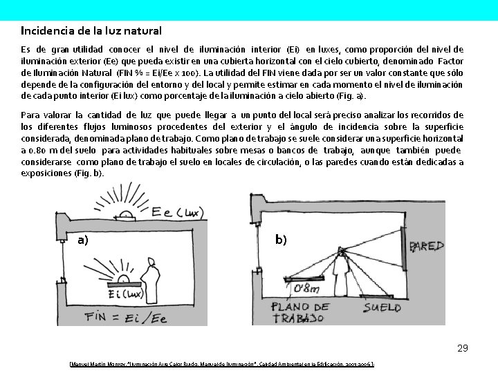 Incidencia de la luz natural Es de gran utilidad conocer el nivel de iluminación