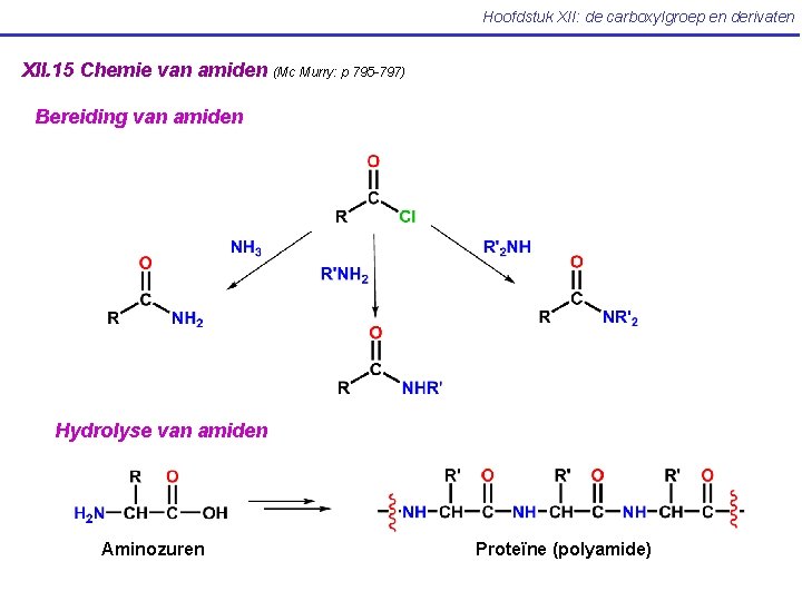 Hoofdstuk XII: de carboxylgroep en derivaten XII. 15 Chemie van amiden (Mc Murry: p