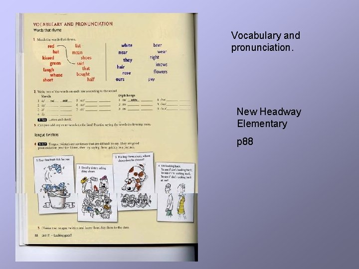 Vocabulary and pronunciation. New Headway Elementary p 88 