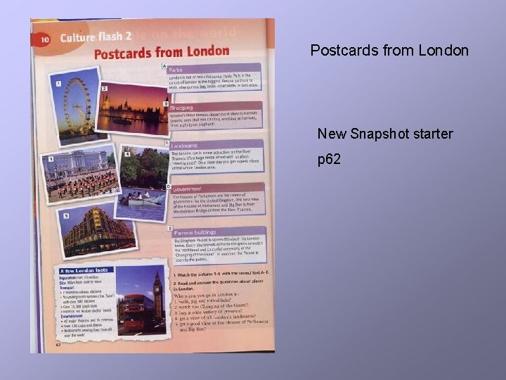 Postcards from London New Snapshot starter p 62 