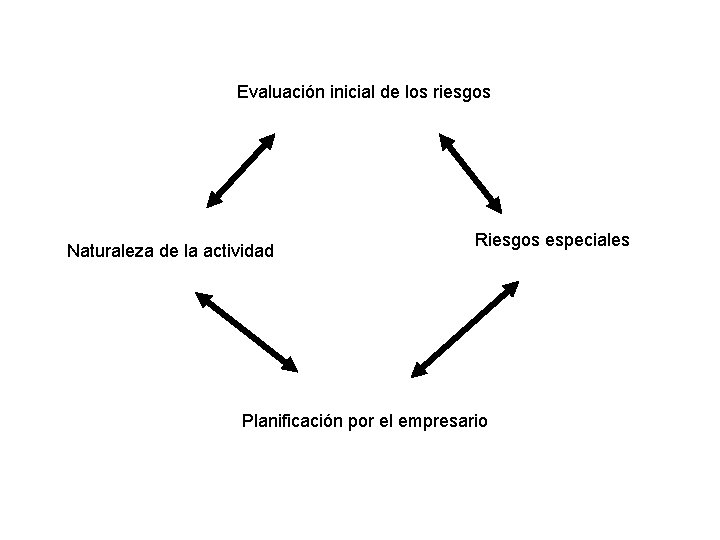 Evaluación inicial de los riesgos Naturaleza de la actividad Riesgos especiales Planificación por el