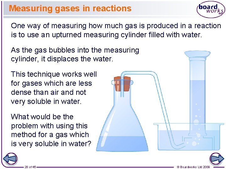 Measuring gases in reactions One way of measuring how much gas is produced in