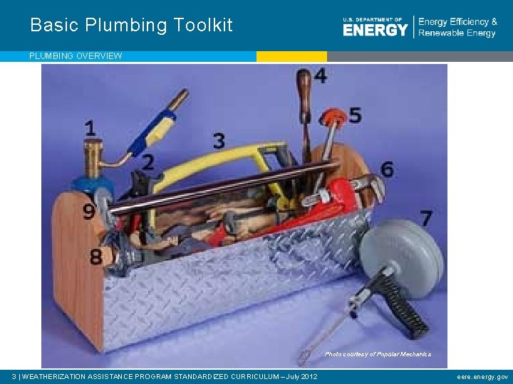 Basic Plumbing Toolkit PLUMBING OVERVIEW Photo courtesy of Popular Mechanics 3 | WEATHERIZATION ASSISTANCE