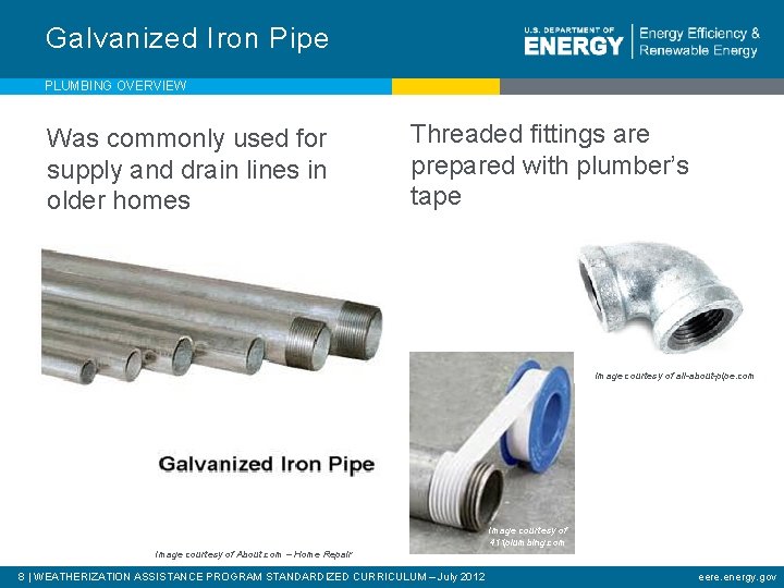Galvanized Iron Pipe PLUMBING OVERVIEW Was commonly used for supply and drain lines in