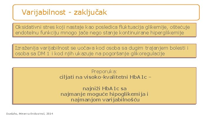 Varijabilnost - zaključak Oksidativni stres koji nastaje kao posledica fluktuacija glikemije, oštećuje endotelnu funkciju