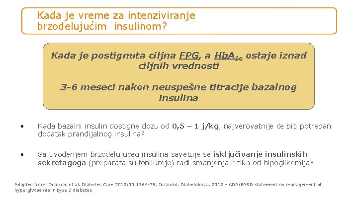 Kada je vreme za intenziviranje brzodelujućim insulinom? Kada je postignuta ciljna FPG, a Hb.