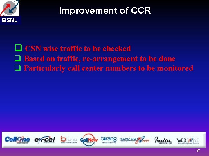 Improvement of CCR BSNL q CSN wise traffic to be checked q Based on