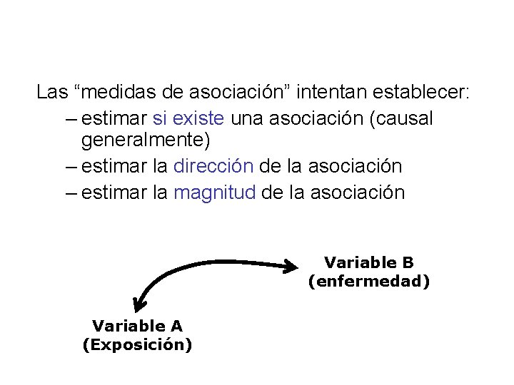 Las “medidas de asociación” intentan establecer: – estimar si existe una asociación (causal generalmente)