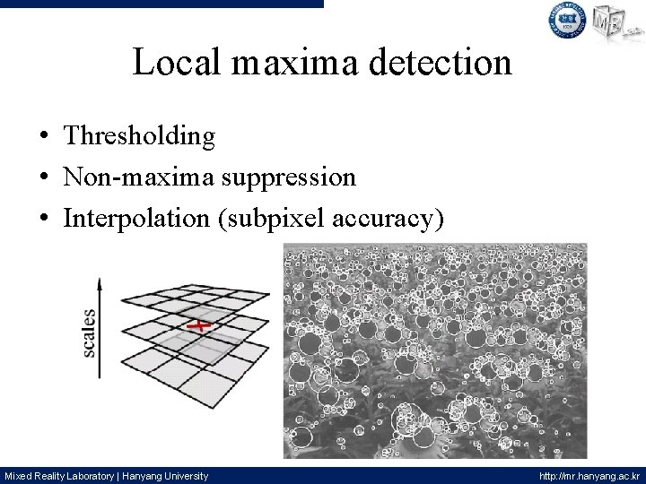 Local maxima detection • Thresholding • Non-maxima suppression • Interpolation (subpixel accuracy) Mixed Reality