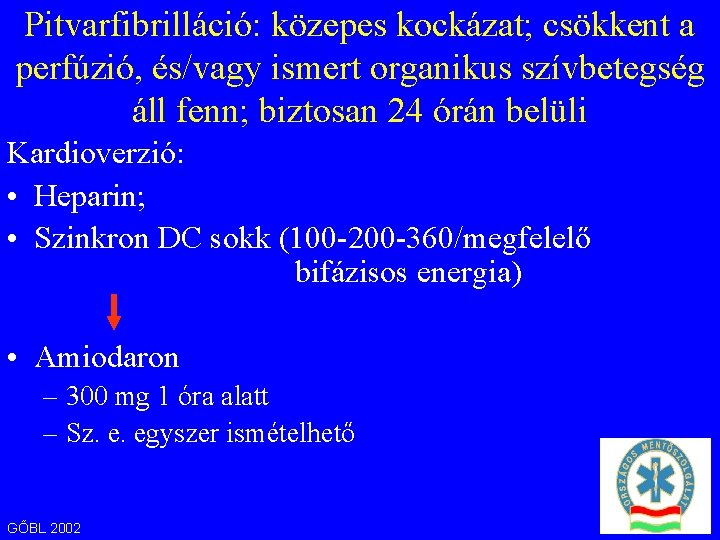 Pitvarfibrilláció: közepes kockázat; csökkent a perfúzió, és/vagy ismert organikus szívbetegség áll fenn; biztosan 24