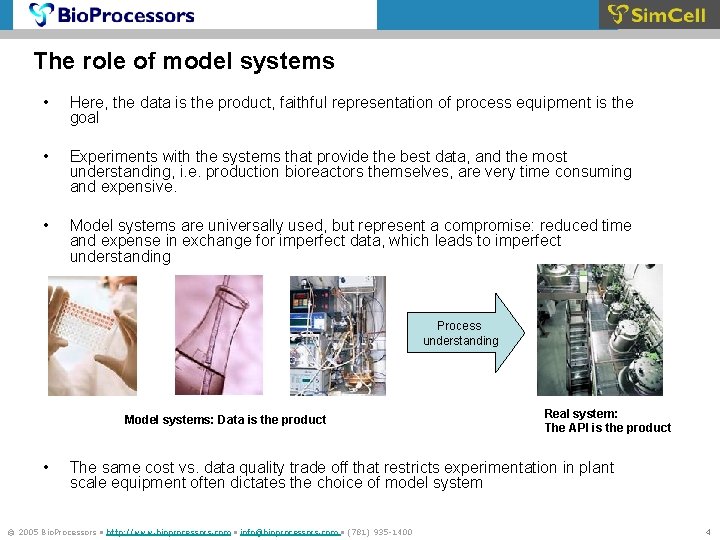 The role of model systems • Here, the data is the product, faithful representation