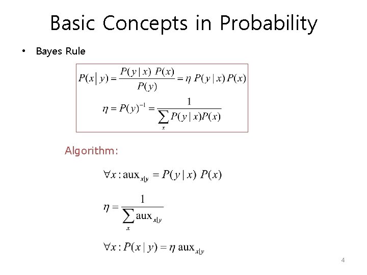 Basic Concepts in Probability • Bayes Rule Algorithm: 4 