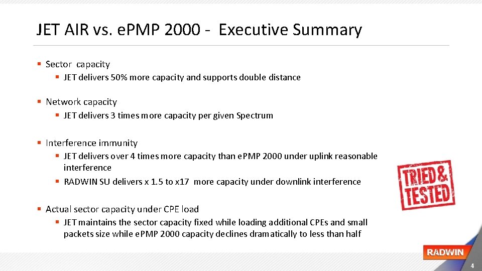 JET AIR vs. e. PMP 2000 - Executive Summary § Sector capacity § JET