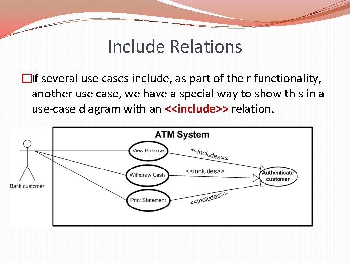 Include Relations �If several use cases include, as part of their functionality, another use