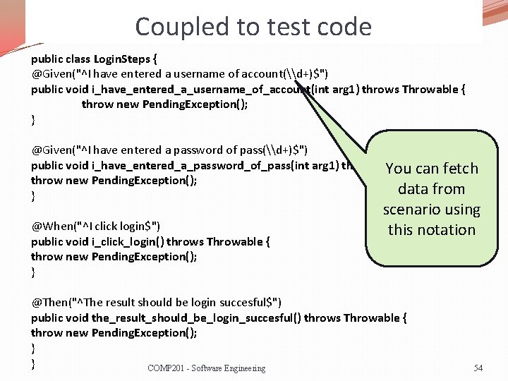 Coupled to test code public class Login. Steps { @Given("^I have entered a username