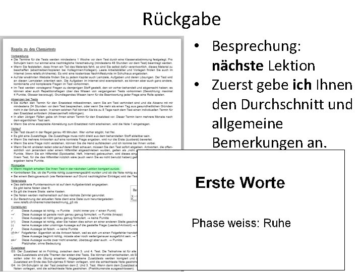 Rückgabe • Besprechung: nächste Lektion • Zuerst gebe ich Ihnen den Durchschnitt und allgemeine