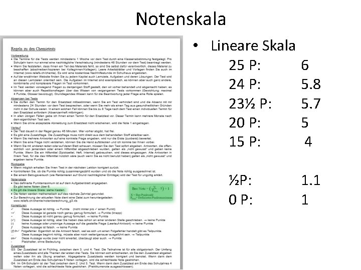 Notenskala • Lineare Skala 25 P: 6 24 P: 5. 8 23½ P: 5.