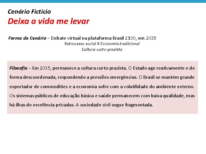 Cenário Fictício Deixa a vida me levar Forma do Cenário – Debate virtual na