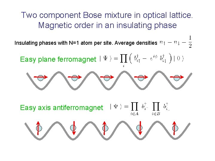 Two component Bose mixture in optical lattice. Magnetic order in an insulating phase Insulating