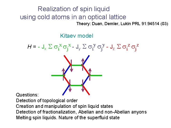 Realization of spin liquid using cold atoms in an optical lattice Theory: Duan, Demler,