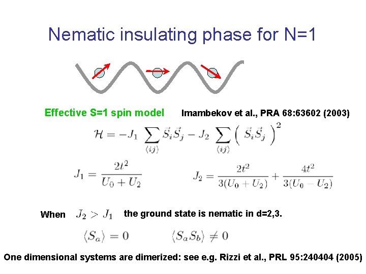 Nematic insulating phase for N=1 Effective S=1 spin model When Imambekov et al. ,