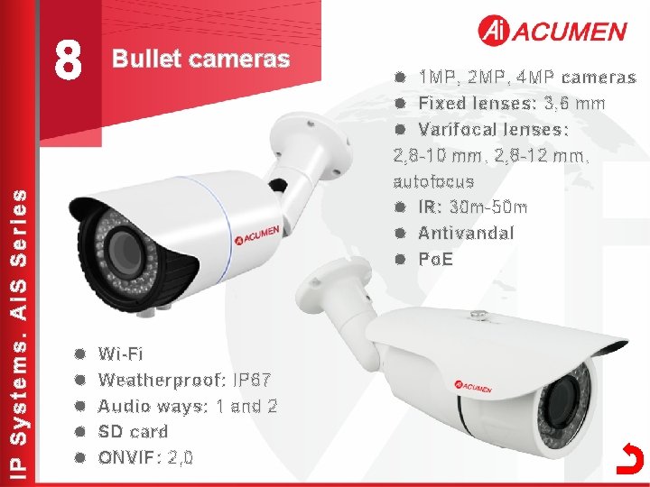 IP Systems. Ai. S Series 8 l l l Bullet cameras Wi-Fi Weatherproof: IP