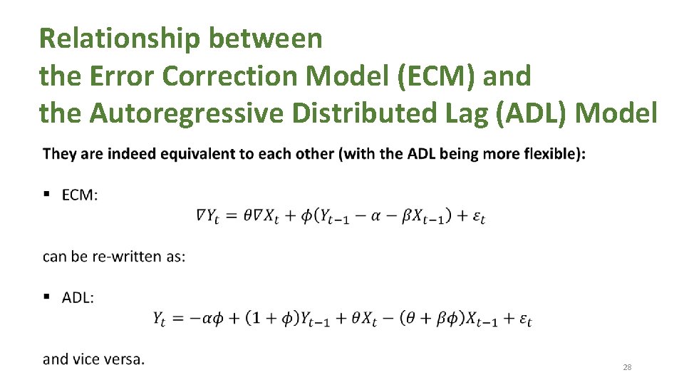 Relationship between the Error Correction Model (ECM) and the Autoregressive Distributed Lag (ADL) Model
