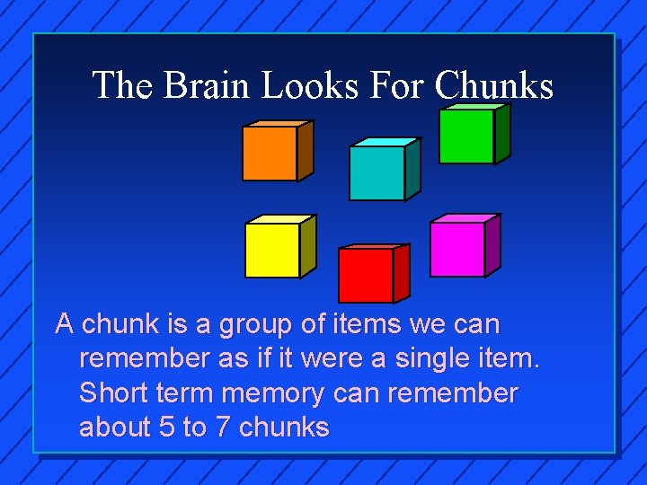 The Brain Looks For Chunks A chunk is a group of items we can