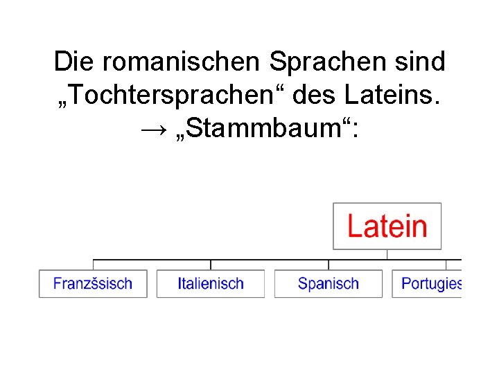 Die romanischen Sprachen sind „Tochtersprachen“ des Lateins. → „Stammbaum“: 