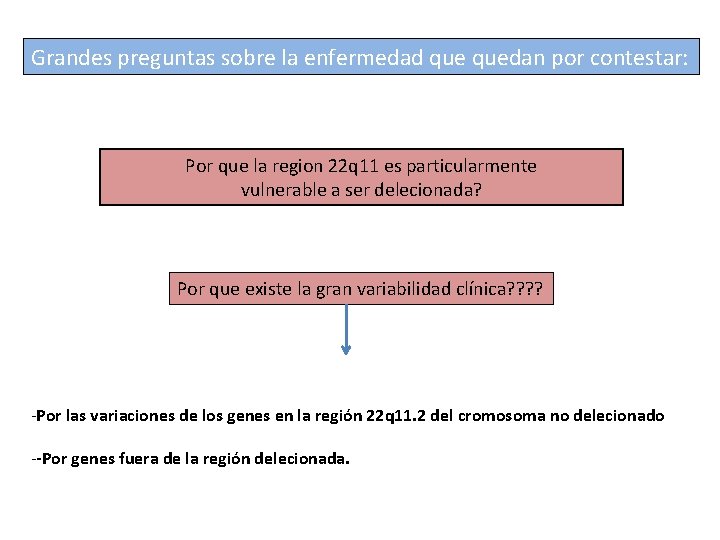 Grandes preguntas sobre la enfermedad quedan por contestar: Por que la region 22 q