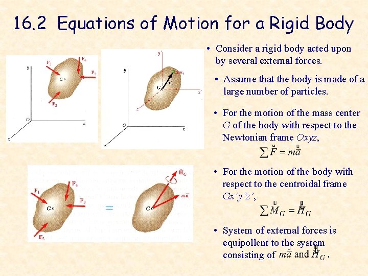 16. 2 Equations of Motion for a Rigid Body • Consider a rigid body