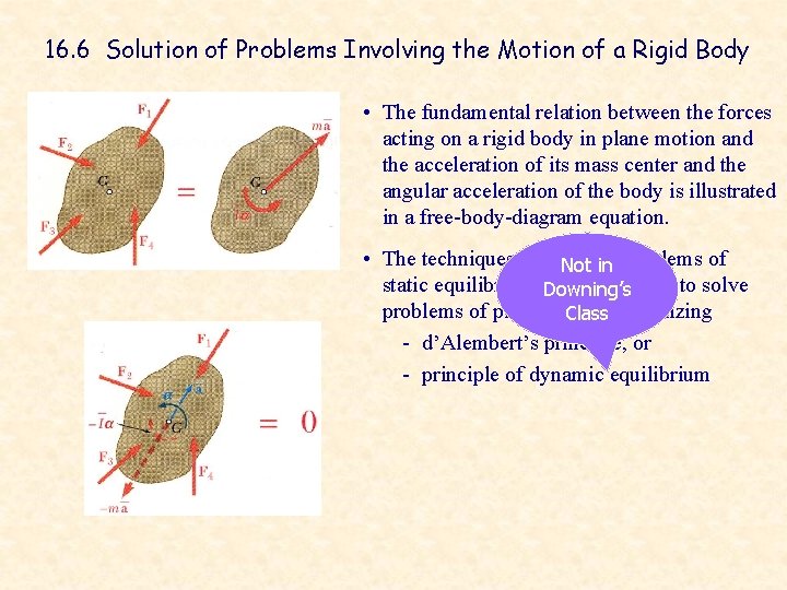 16. 6 Solution of Problems Involving the Motion of a Rigid Body • The