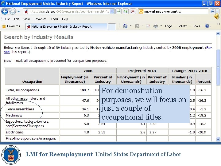 For demonstration purposes, we will focus on just a couple of occupational titles. LMI