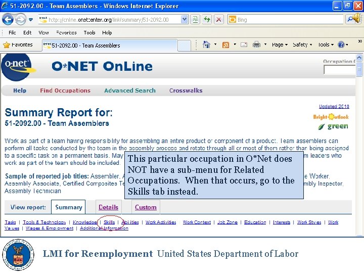 This particular occupation in O*Net does NOT have a sub-menu for Related Occupations. When