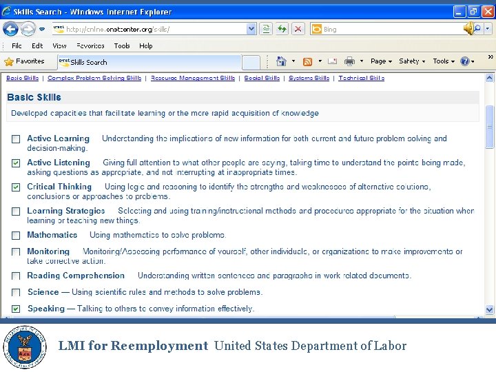 LMI for Reemployment United States Department of Labor 