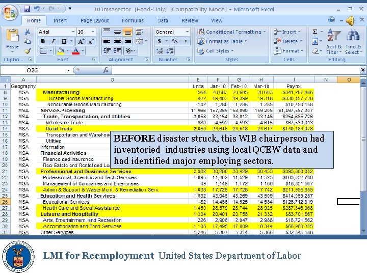 BEFORE disaster struck, this WIB chairperson had inventoried industries using local QCEW data and