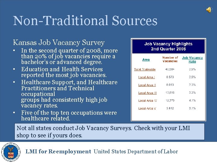 Non-Traditional Sources Kansas Job Vacancy Survey • In the second quarter of 2008, more