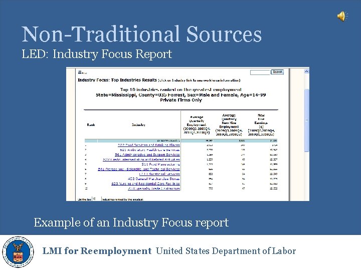 Non-Traditional Sources LED: Industry Focus Report Example of an Industry Focus report LMI for
