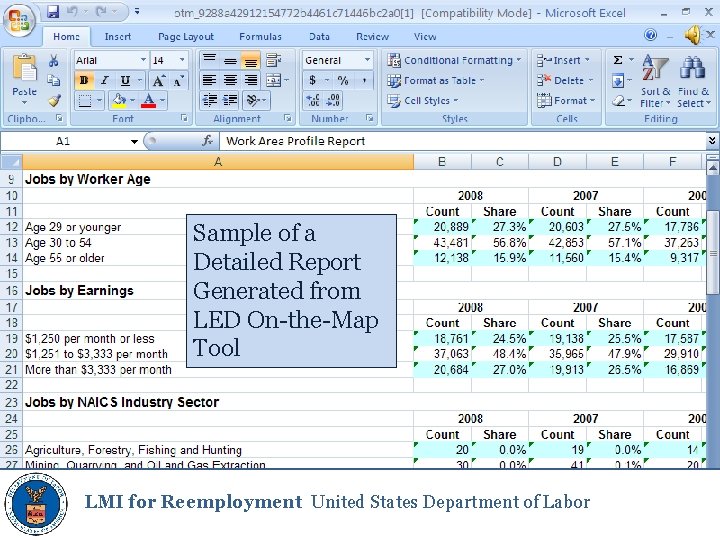 Sample of a Detailed Report Generated from LED On-the-Map Tool LMI for Reemployment United