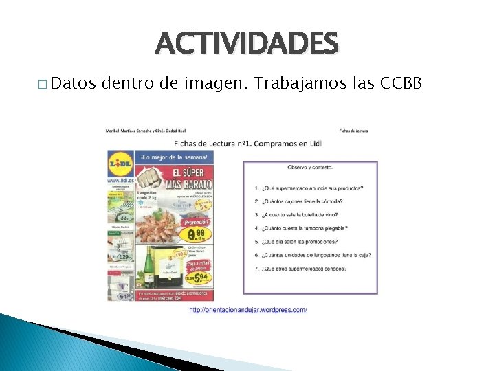 ACTIVIDADES � Datos dentro de imagen. Trabajamos las CCBB 