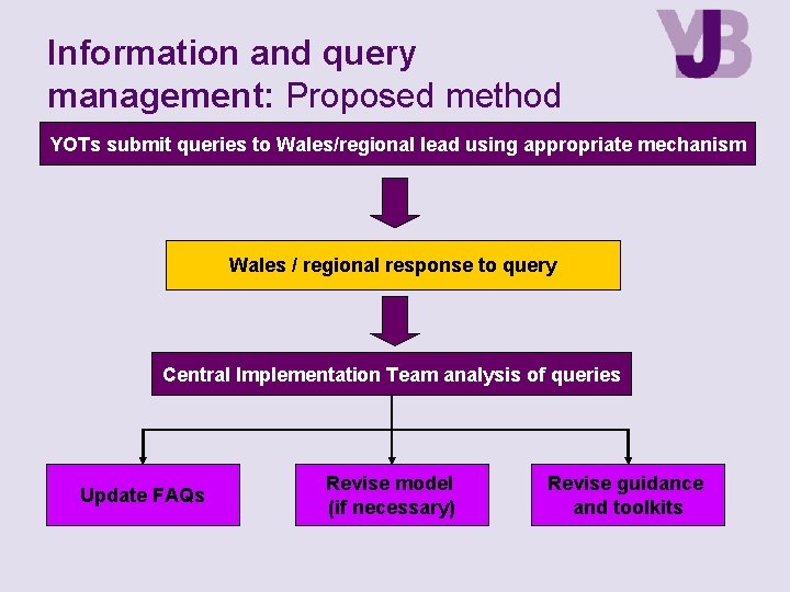 Information and query management: Proposed method YOTs submit queries to Wales/regional lead using appropriate