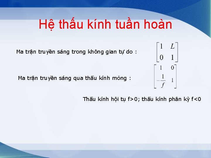 Hệ thấu kính tuần hoàn Ma trận truyền sáng trong không gian tự do