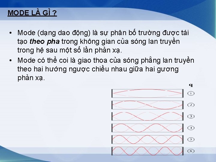 MODE LÀ GÌ ? • Mode (dạng dao động) là sự phân bố trường