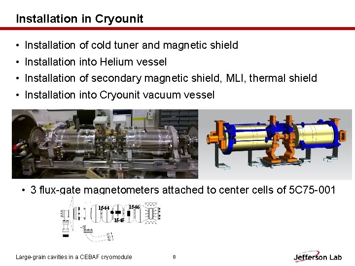 Installation in Cryounit • Installation of cold tuner and magnetic shield • Installation into