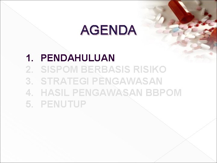 AGENDA 1. 2. 3. 4. 5. PENDAHULUAN SISPOM BERBASIS RISIKO STRATEGI PENGAWASAN HASIL PENGAWASAN