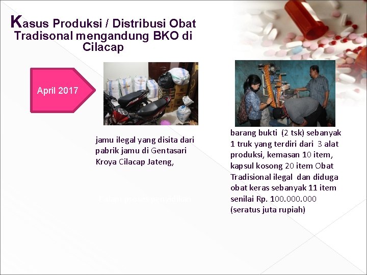 Kasus Produksi / Distribusi Obat Tradisonal mengandung BKO di Cilacap April 2017 jamu ilegal