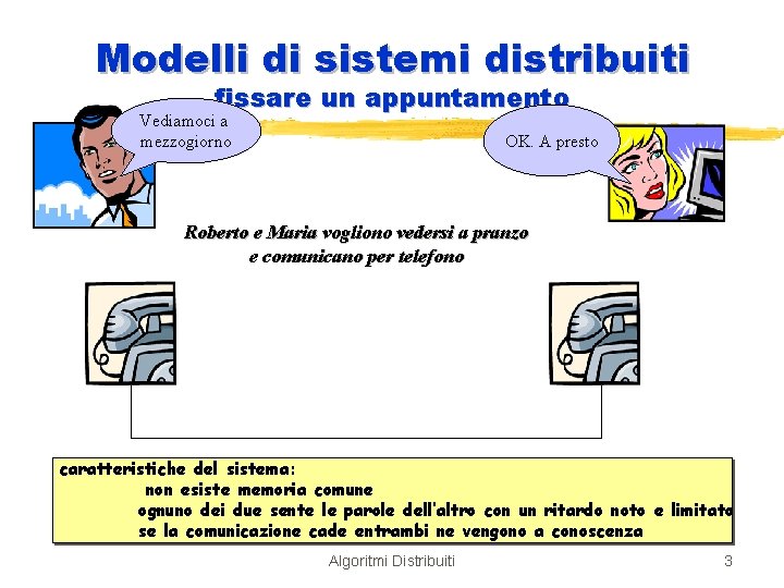 Modelli di sistemi distribuiti fissare un appuntamento Vediamoci a mezzogiorno OK. A presto Roberto