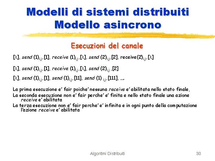 Modelli di sistemi distribuiti Modello asincrono Esecuzioni del canale [ ], send (1)i, j,