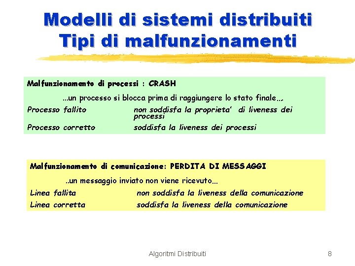 Modelli di sistemi distribuiti Tipi di malfunzionamenti Malfunzionamento di processi : CRASH. . .